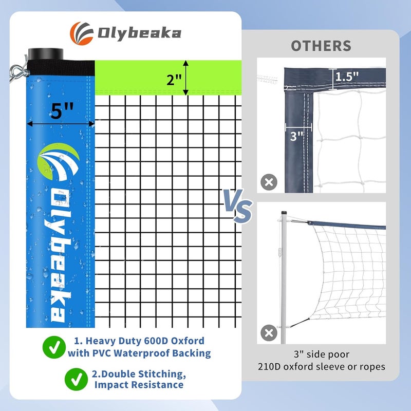 Olybeaka Outdoor Volleyball & Badminton Combo Net Set for Backyard, Beach with 2 Nets, Adjustable Poles, 4 Aluminum Rackets, PU Volleyball, Portable Carry Bag - Image 4